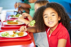 Image Little girl eating school lunch