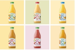 Image A collage of different bottles of juice.