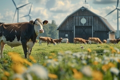 Image a cow standing in a barn.