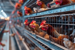Image hens in a cage.