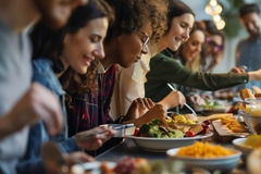 Image A group of people eating at a table.