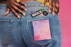 The back of jeans with a pad in the pocket.