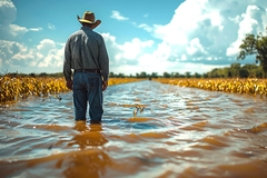 farmer standing in a flooded field.