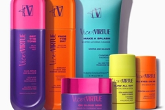 A collection of products with colorful packaging.