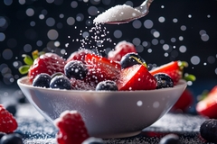 sprinkling allulose in a bowl of yogurt.