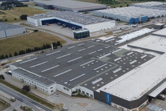 Aerial view of a large warehouse.