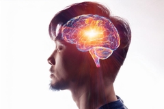 Image Outline of brain overlaid ontop of a man's side profile