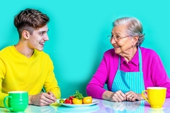 Image Elderly woman social dining