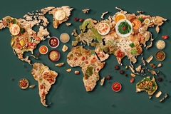 Image map of countries with various food on top of lands