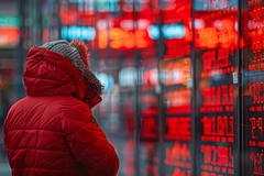Image A man wearing a jacket looking at a board of numbers.