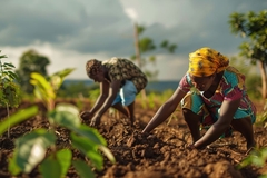 Image Two african women farmers in field planting