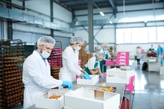 Image three workers in a food factory.