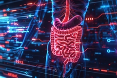 Image A detailed visualization of the human digestive system within a digital interface