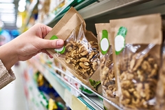 Bio-based food packaging in supermarket.