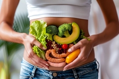 Image Vegetable and lentils cover a womans belly