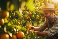 Image farmer working on orange plantation.