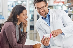 Doctor explaining a new nutraceutical to a customer.