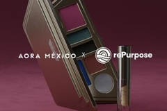 cosmetics pallet with a pink background