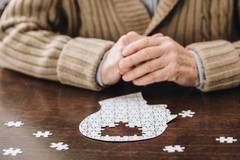 A person holding a puzzle piece.