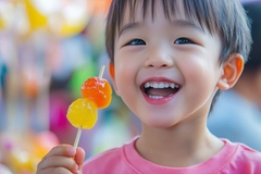 asian kid eating lolipop