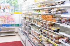 Image Naturally preserved food on the shelves on a grocery store.