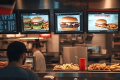 Image man at a burger shop