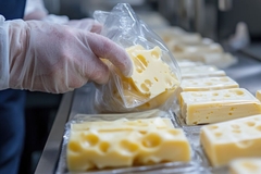 Image Cheese in single-use plastic wrapping.