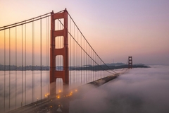 Golden gate bridge in America with clouds and lights