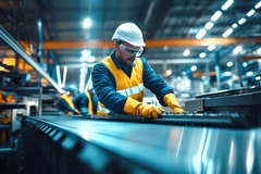 Worker and metal in facility.