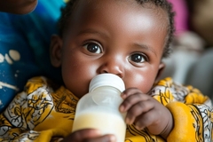 Image A beautiful little baby being bottle fed.