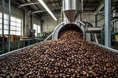 Coffee beans being sorted by machinery