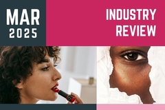 Image Monthly Review text with a picture of a woman putting lipstick on.