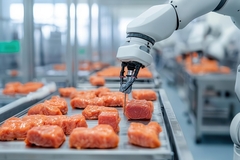 A robot prepping meat.
