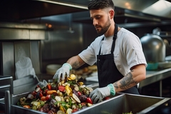 Man separating food in the kitchen.