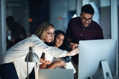 Image Researchers meeting behind a computer