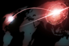 Image map of world with light connecting US and China