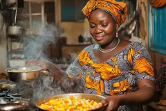Image African Woman Cooking Traditional Food in Kitchen