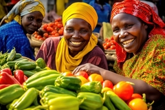 Image Three African women vendors with vegetables