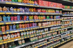 Image rows of baby pouch food in store
