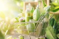 Image shopping sustainable beauty products in cart