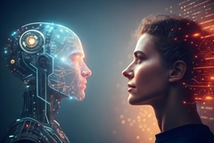 AI robot and human facing eachother