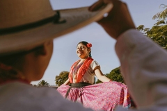 Image woman in traditional mexican clothes and man wearing traditional mexican hat