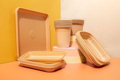 Image A stack of plastic trays and cups