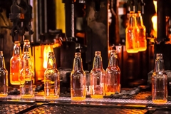 Glass bottles in furnace