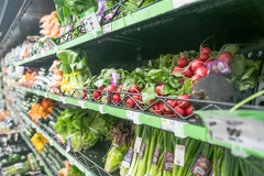 Image vegetables on supermarket shelf
