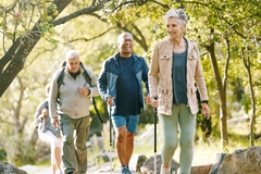 Active seniors walking outside