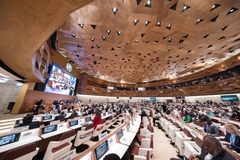 Image World Health Assembly with people on desks