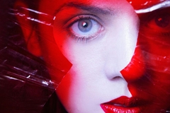 Image woman with red lipstick and plastic on face
