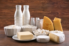 Image Dairy products including cheese, butter, yogurt and milk.