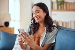 Woman using an app for clinical trials